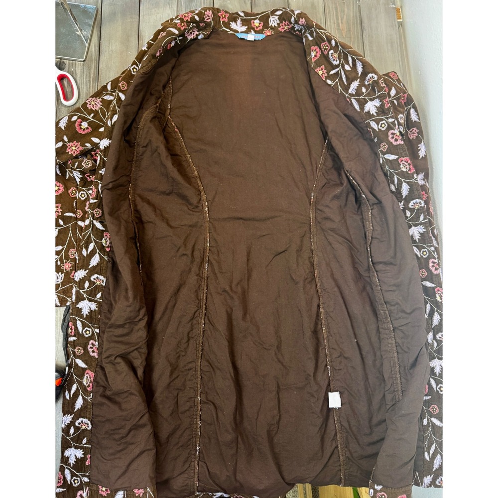 Johnny Was Embroidered Corduroy Long Coat Jacket Brown Floral Boho Whimsigoth S - Picture 6 of 10
